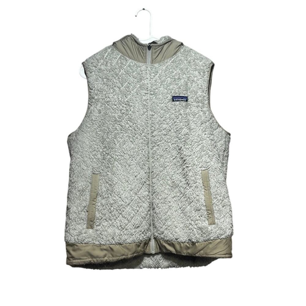 Patagonia Los Gatos Reversible Hooded Vest Womens XL Cream Fleece Full Zip 25221